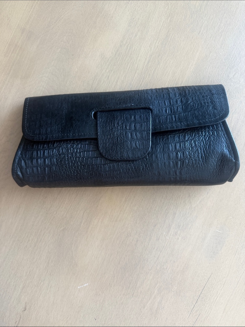 Black Croc-Embossed Clutch Bag